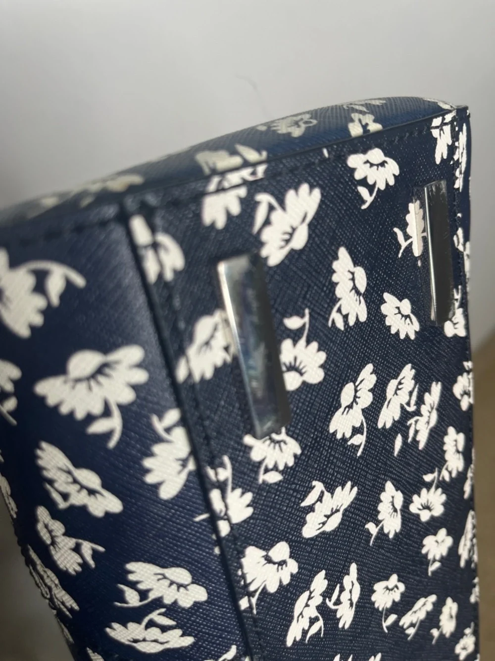 Rebecca Minkoff Amorous Satchel Crossbody Tote NavyWhite Floral Saffiano Leather - Picture 5 of 11